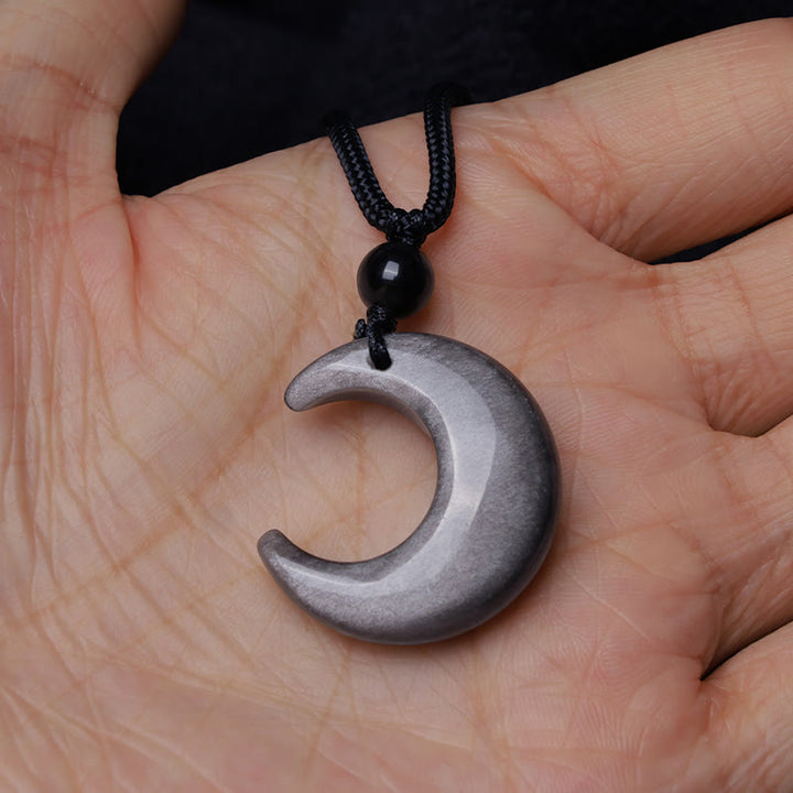 Colgante de collar de protección para pareja, colgante de cristal de selenita de obsidiana con brillo de plata Natural, Buddha Stones, luna creciente, Yin Yang - image 7