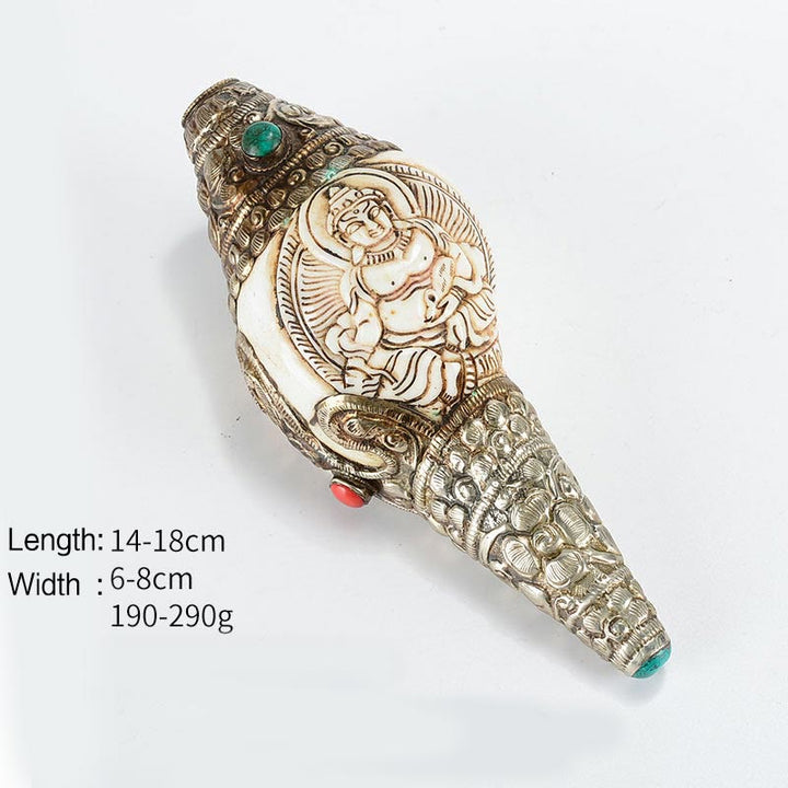 Decoración positiva de la riqueza de la concha de Buda Shankha grabada hecha a mano tibetana