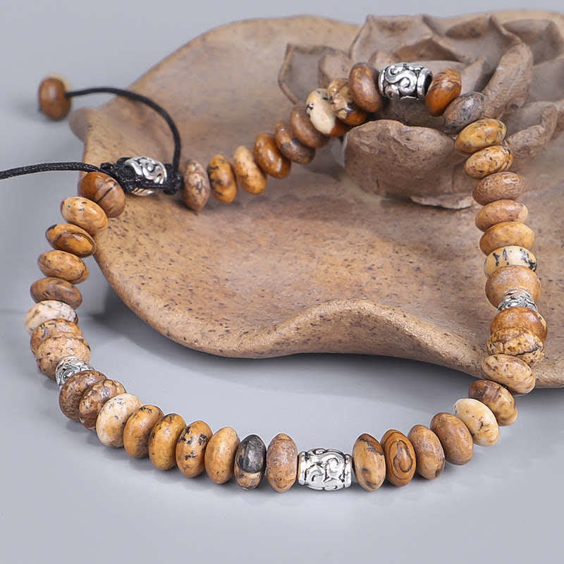 Pulsera de hilo con cuentas positivas de jaspe con imagen