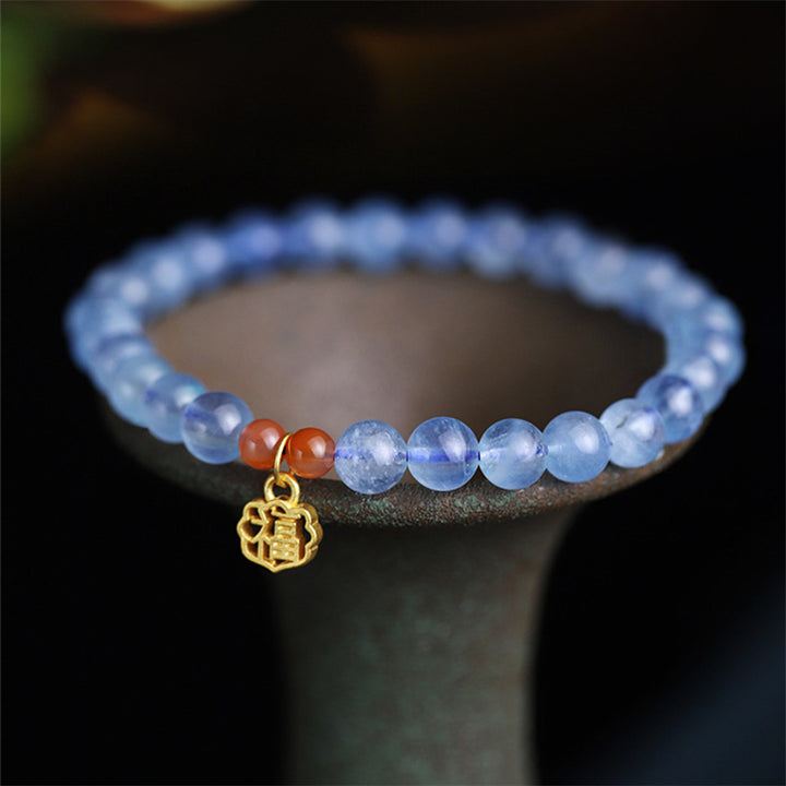 Pulsera con dije curativo de ágata roja de aguamarina natural