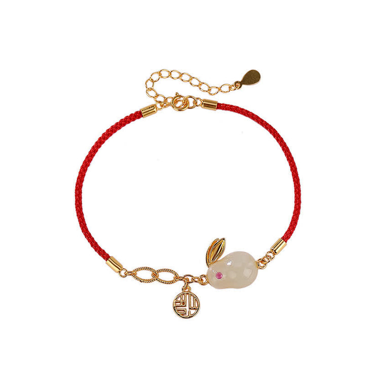 Pulsera de hilo rojo con bendición de la suerte de jade blanco hetiano del año del conejo de plata de ley 925