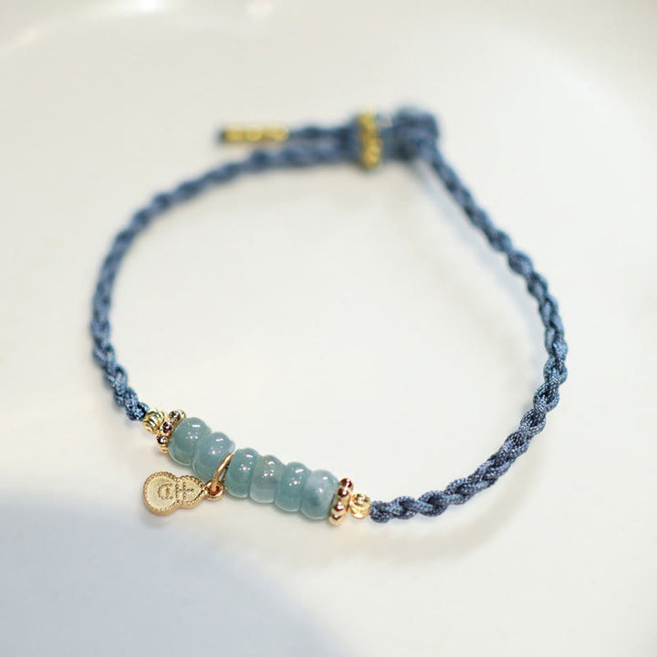 Pulsera trenzada de la suerte con carácter Fu de Cuarzo rutilado con calabaza de jade natural de plata de ley 925