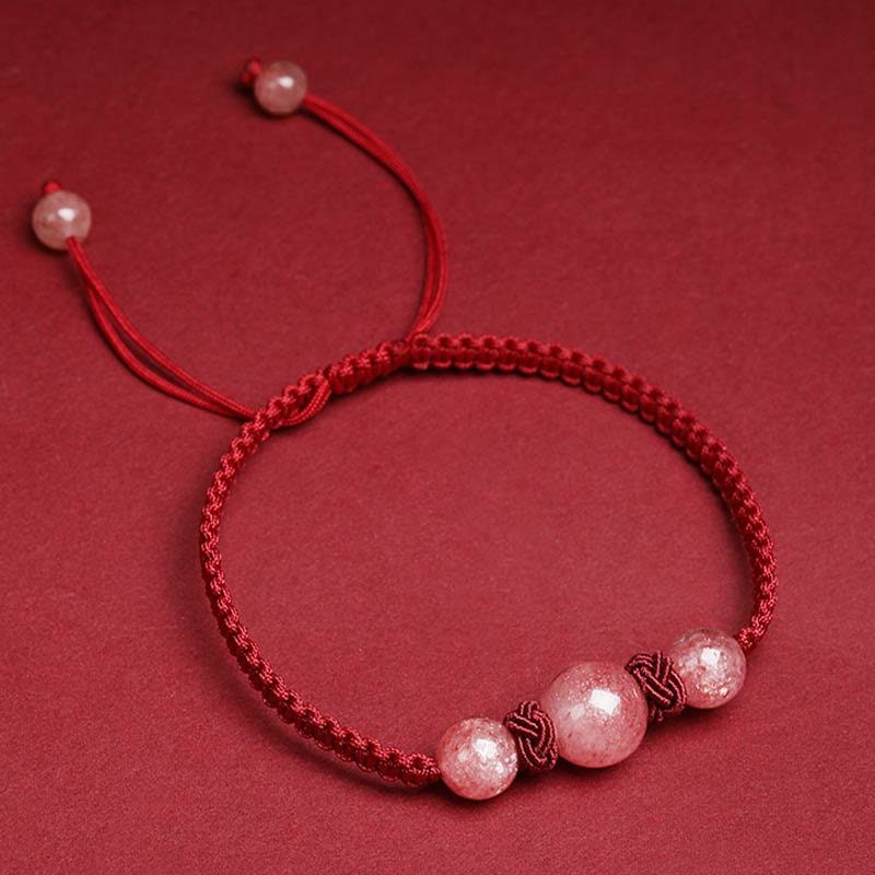 Pulsera tobillera con Buddha Stones, cristal de cuarzo, fresa Natural, amor, hilo rojo
