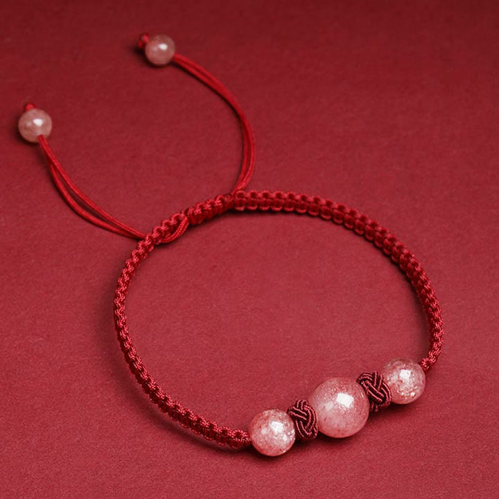 Pulsera tobillera con Buddha Stones, cristal de cuarzo, fresa Natural, amor, hilo rojo