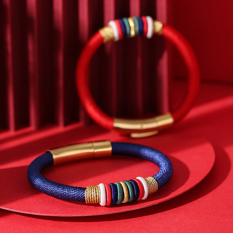 Pulsera de cuerda trenzada de la suerte de cinco elementos con nudo King Kong colorido hecho a mano tibetano con Buddha Stones