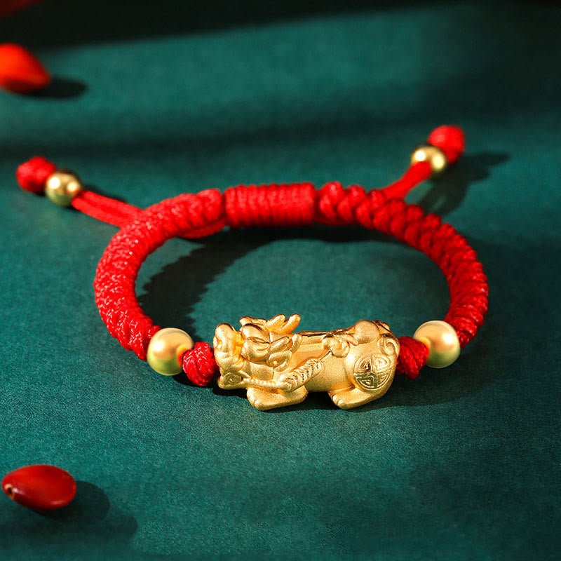 Pulsera de plata de ley 999 con Buddha Stones PiXiu Wealth King Kong con nudo trenzado para niños - PiXiu dorado de plata de ley 999 - Cuerda roja (tamaño de la pulsera: 12 + 4 cm) - image 5