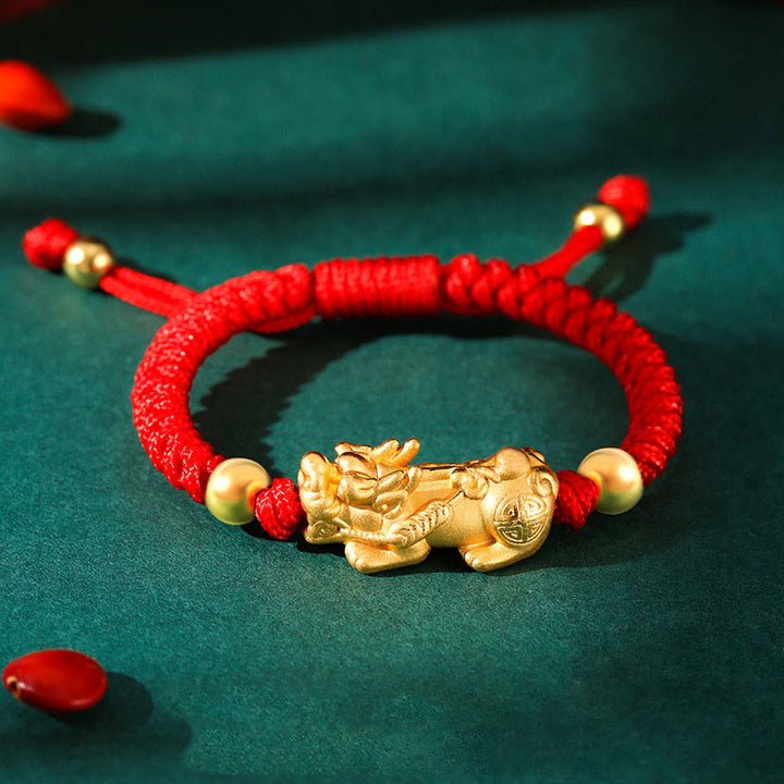 Pulsera de plata de ley 999 con Buddha Stones PiXiu Wealth King Kong con nudo trenzado para niños - PiXiu dorado de plata de ley 999 - Cuerda roja (tamaño de la pulsera: 12 + 4 cm) - image 5