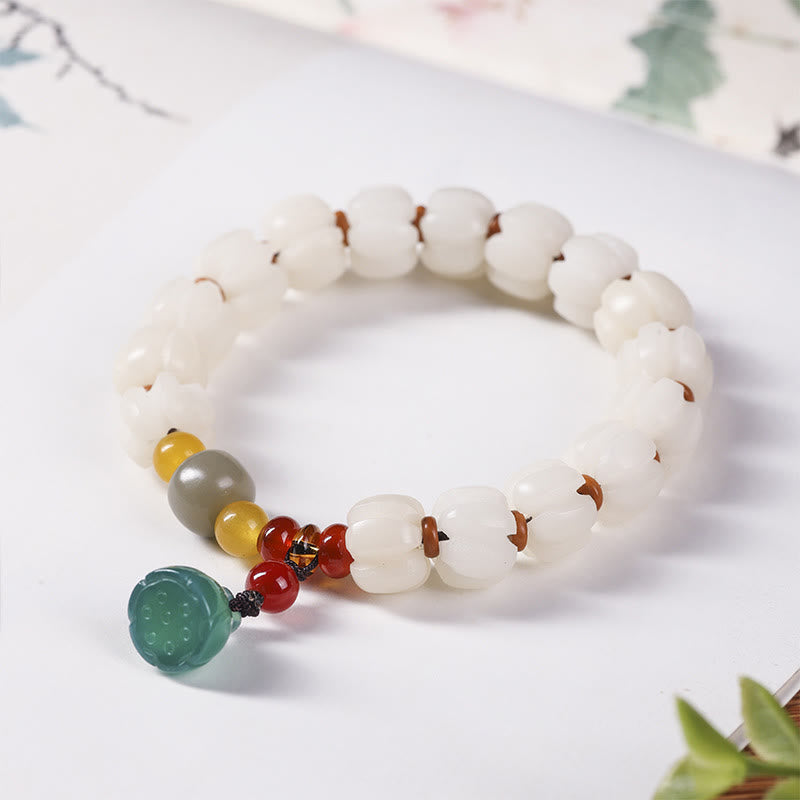 Semilla de Bodhi Natural, ágata roja, Bodhi, armonía tranquila, pulsera de loto con cuentas de calabaza grabadas