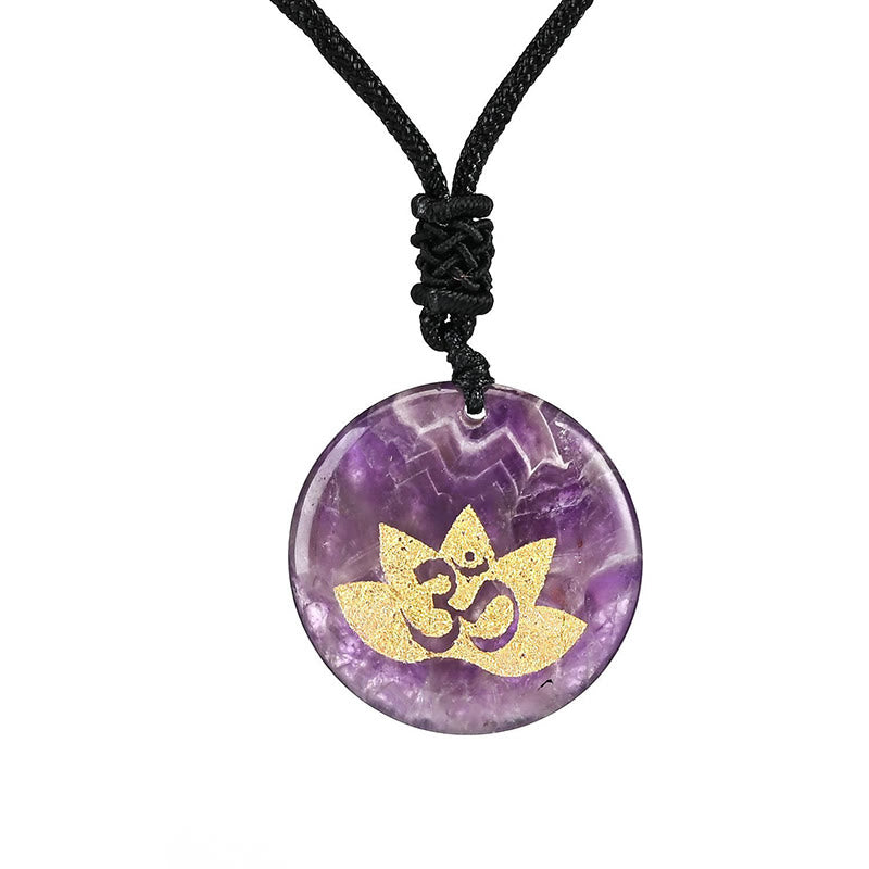 Buddha Stones OM símbolo de loto varios cristales amatista ojo de tigre colgante collar curativo