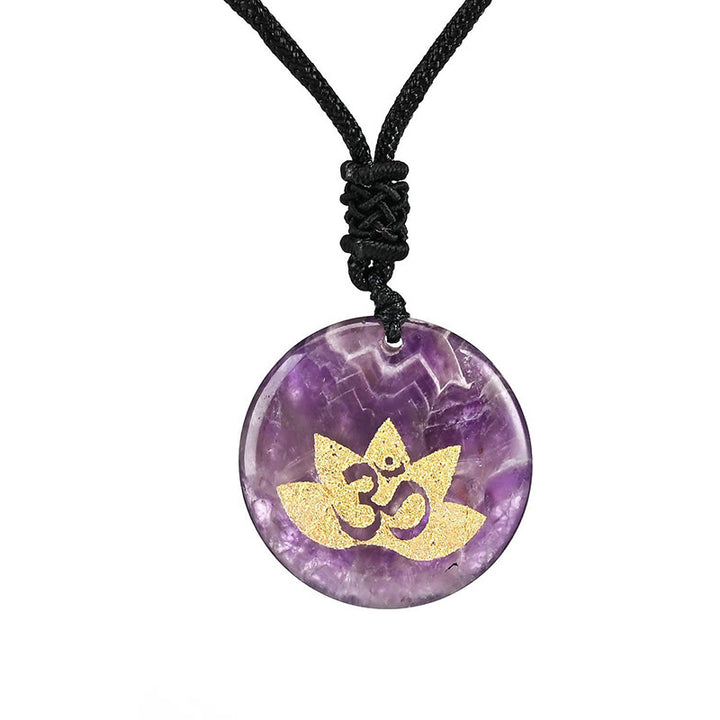 Buddha Stones OM símbolo de loto varios cristales amatista ojo de tigre colgante collar curativo