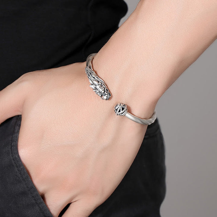 Brazalete de plata de ley 999 con Buddha Stones, brazalete de metal con fuerza de la suerte del dragón