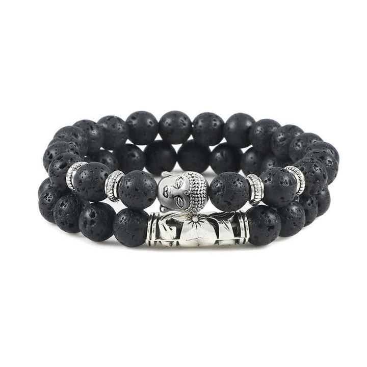 Pulsera de protección de Buda de ágata de cristal Natural, 2 uds., Buddha Stones