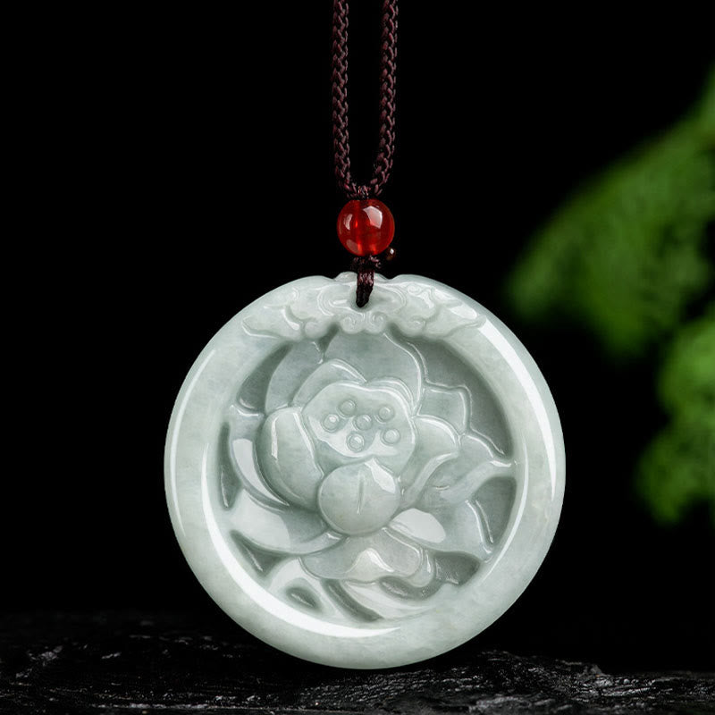 Colgante de collar de prosperidad tallada con flor de loto de jade natural con Buddha Stones - image 9