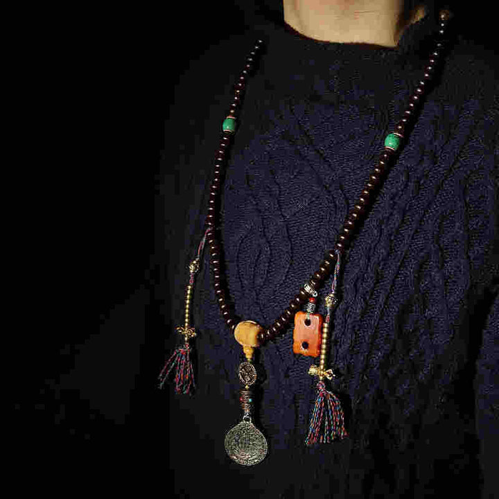 Tíbet 108 Mala cuentas púrpura semilla Bodhi Bagua Vajra pulsera auspiciosa