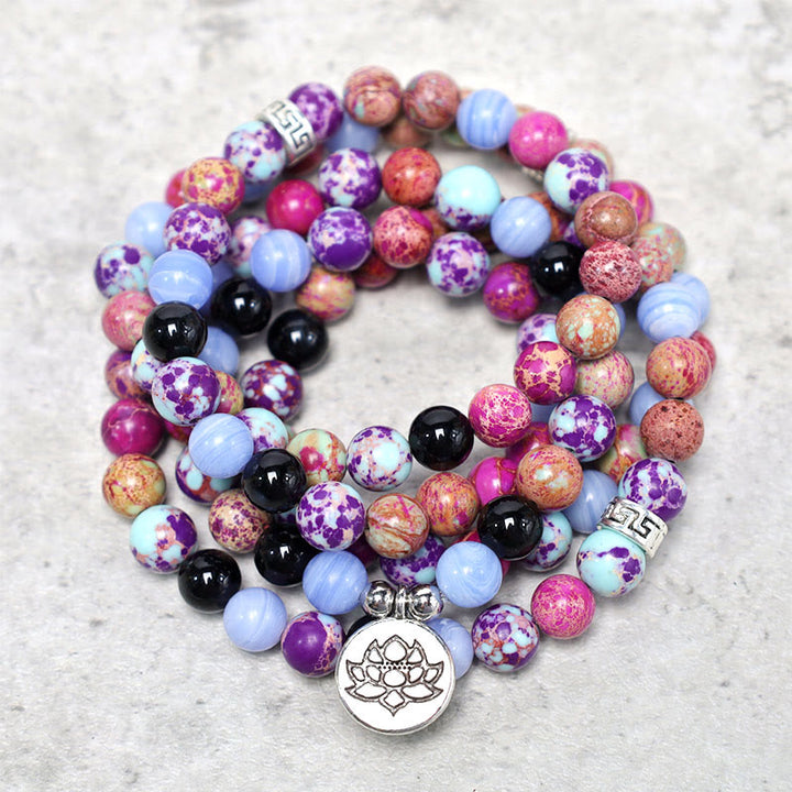 Buddha Stones Natural Púrpura Miano Piedra Real Lotus Mala