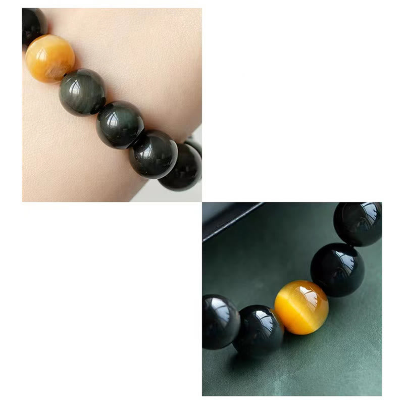 Pulsera de amor positivo con ojo de tigre y obsidiana arcoíris natural con Buddha Stones
