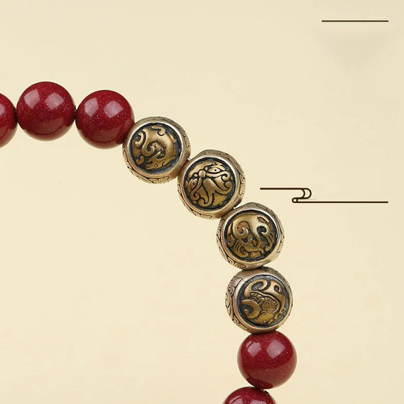 Pulsera de bendición de las cuatro bestias con cinabrio natural de plata de ley 925 con Buddha Stones