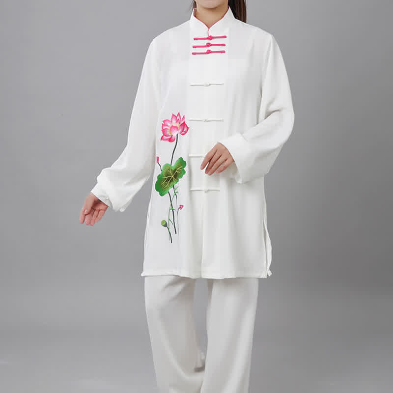 Conjunto de ropa para mujer con diseño de hojas y flores de loto y piedras de Buddha Stones para meditación, tai chi, oración y práctica espiritual zen - US12, UK/AU16, EU44 (3XL) - image 0