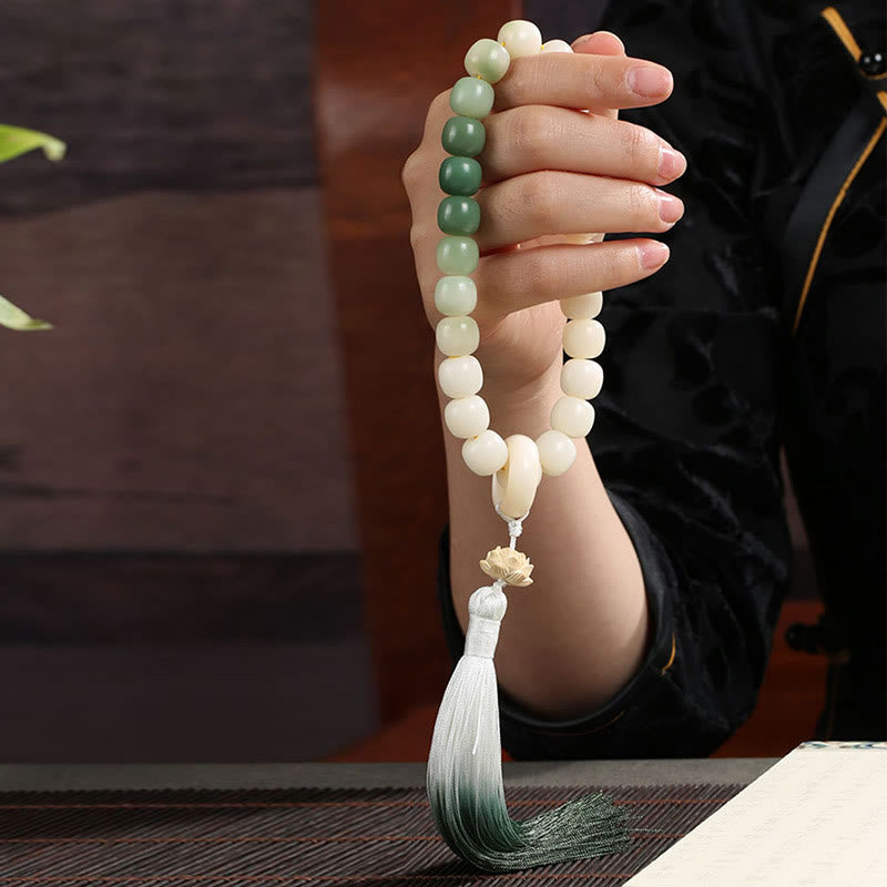 Bolsa de dinero de fortuna con semilla de Bodhi, gradiente Natural, borla de sabiduría de loto, Mala para muñeca