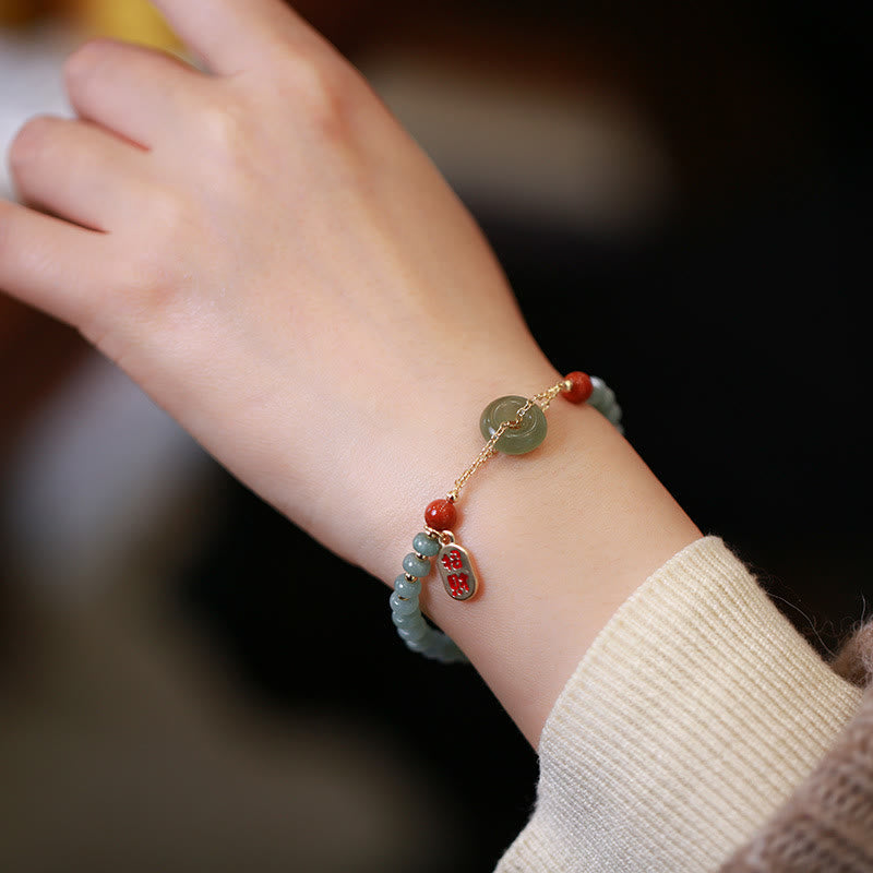 Pulsera de la suerte con hebilla de la paz, ágata roja, Jade Hetian Natural, Buddha Stones - image 1