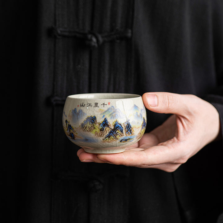 Buddha Stones Un panorama de ríos y montañas Taza de té de cerámica Taza de té Kung Fu 150 ml