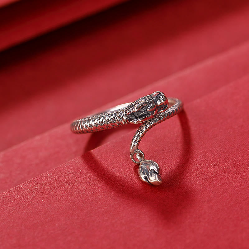 Anillo ajustable de plata de ley 925 con Buddha Stones , diseño vintage del Año del Dragón, protección de la suerte