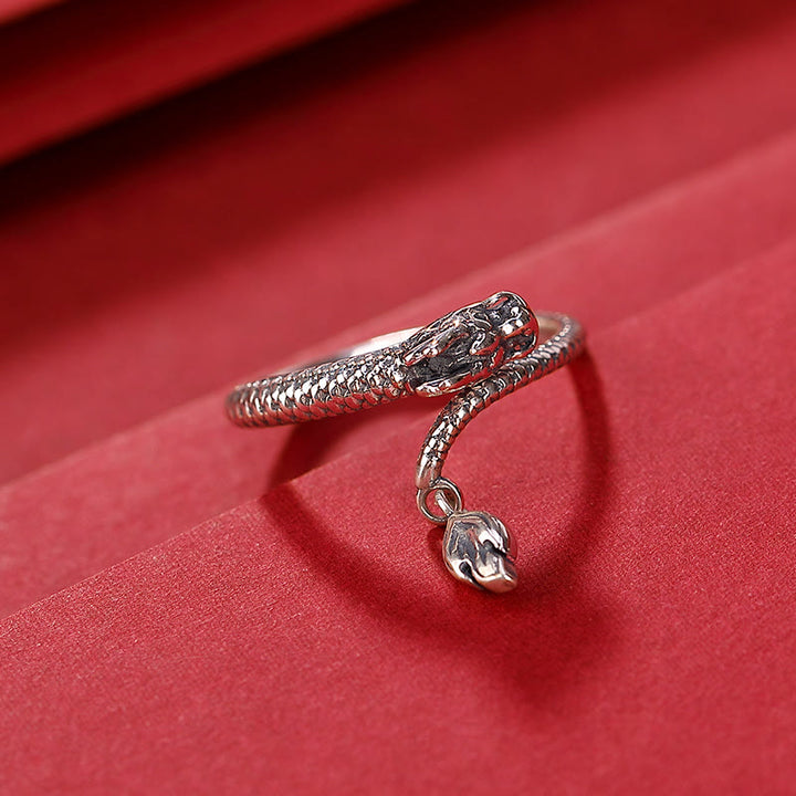 Anillo ajustable de plata de ley 925 con Buddha Stones , diseño vintage del Año del Dragón, protección de la suerte