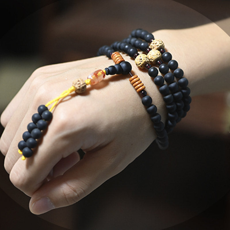 Pulsera curativa de ágata roja con semillas de ciprés tibetano Mala tibetano de Buddha Stones