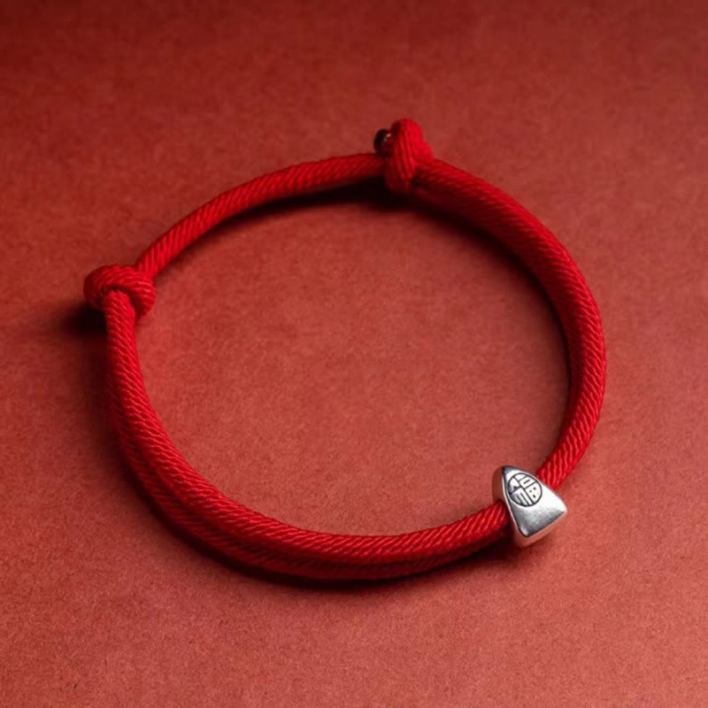 Pulsera trenzada hecha a mano con bendición de personaje Fu de plata de ley 925 con Buddha Stones