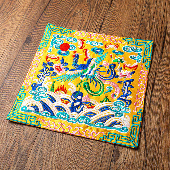 Alfombrilla para taza bordada con Buddha Stones , dragón Fénix, Kirin, posavasos para taza de té, tapete para té Kung Fu