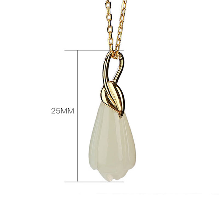 Buddha Stones , colgante de collar de abundancia de flor de Magnolia de Jade hetiano Natural chapado en plata de ley 925