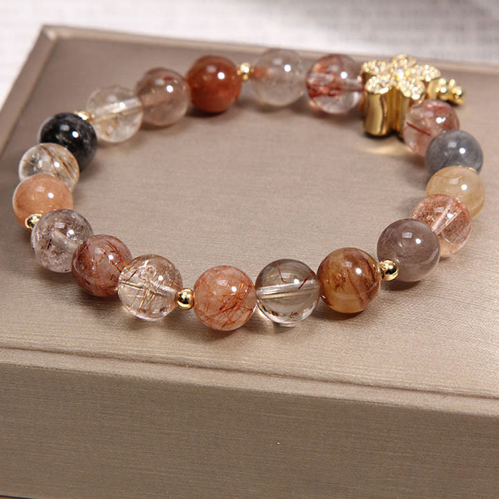 Pulsera de flores de protección de la riqueza de citrino de cuarzo rutilado multicolor