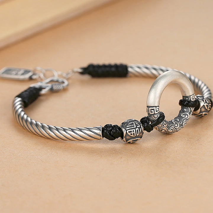 Pulsera de plata de ley 999 con Buddha Stones , hebilla de la paz, moneda de cobre, nubes auspiciosas, pulsera de la fortuna