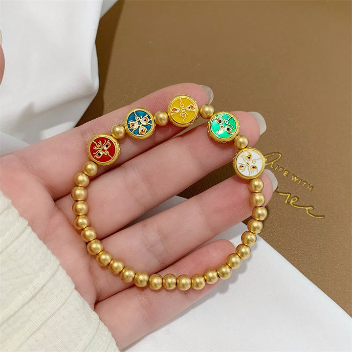 Pulsera de la suerte con cuentas de cobre, cinco dioses tibetanos de la riqueza , Buddha Stones