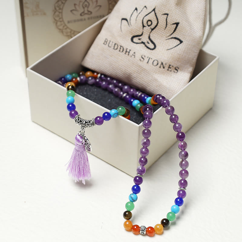 Buddha Stones de cristal curativo Mala cuentas de oración 108 meditación curación pulsera multicapa collar