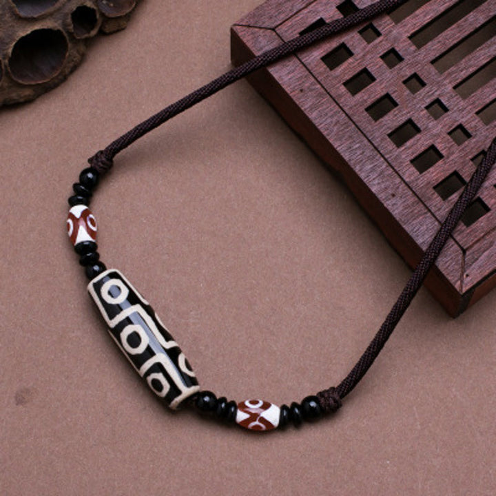 Collar de cadena de protección con cuentas Dzi tibetanas de nueve ojos con Buddha Stones