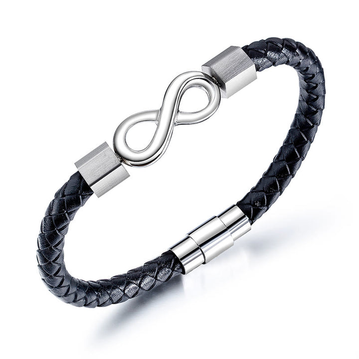Pulsera de equilibrio de tejido de cuero infinito de acero titanio con nudo sin fin de Buddha Stones
