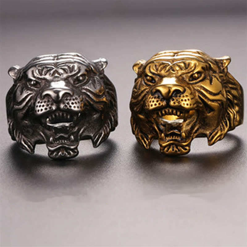 Anillo de motociclista Punk Rock con equilibrio de acero titanio y cabeza de tigre Animal para hombre