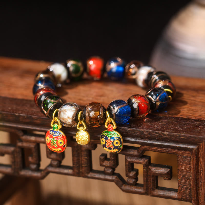 Pulsera de la suerte con cuentas de cristal Liuli, Buddha Stones, cinco elementos, oro, bestia tragadora, familia