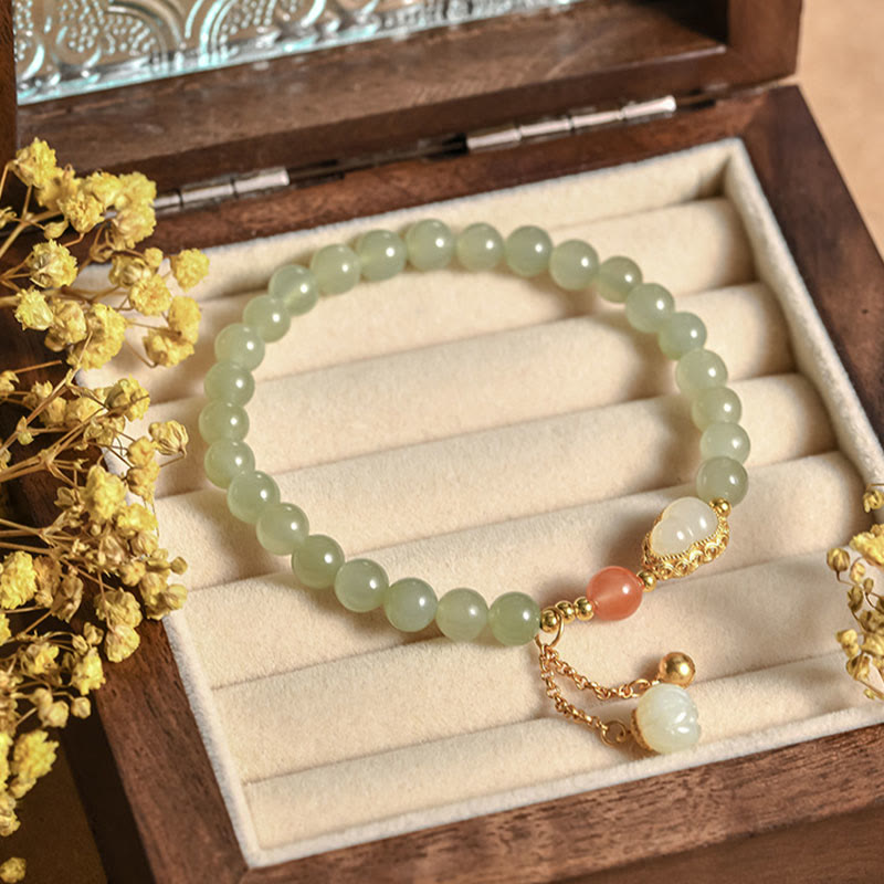 Pulsera de la suerte de la abundancia del loto de la calabaza del jade hetiano de plata de ley 925