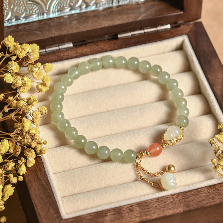 Pulsera de la suerte de la abundancia del loto de la calabaza del jade hetiano de plata de ley 925