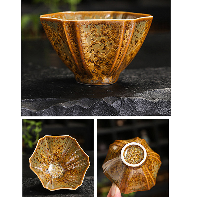Taza de té de cerámica marrón colorida con Buddha Stones, tazón de té de Kung Fu