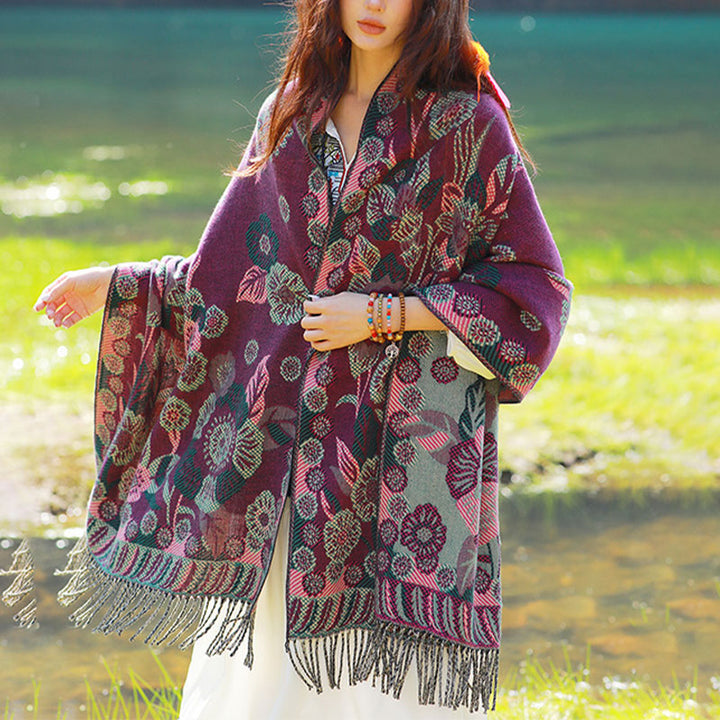 Bufanda de viaje acogedora con diseño de hojas florales y flores tibetanas de Buddha Stones
