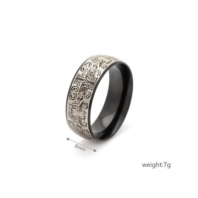 Anillo de acero de titanio con Buddha Stones, criatura mitológica afortunada, Taotie, riqueza