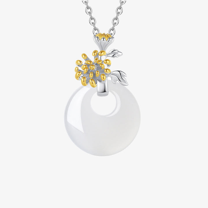 Colgante de collar de armonía de flores de doce meses de calcedonia redonda de plata de ley 925 con Buddha Stones