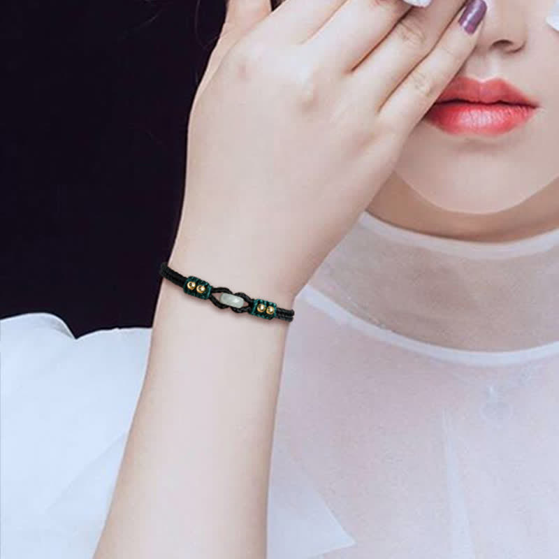 Pulsera de hilo de riqueza de abundancia de jade con hebilla de paz redonda con Buddha Stones