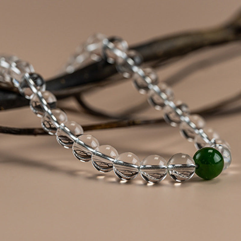 Pulsera de meditación de jade de cristal blanco de 108 cuentas Mala