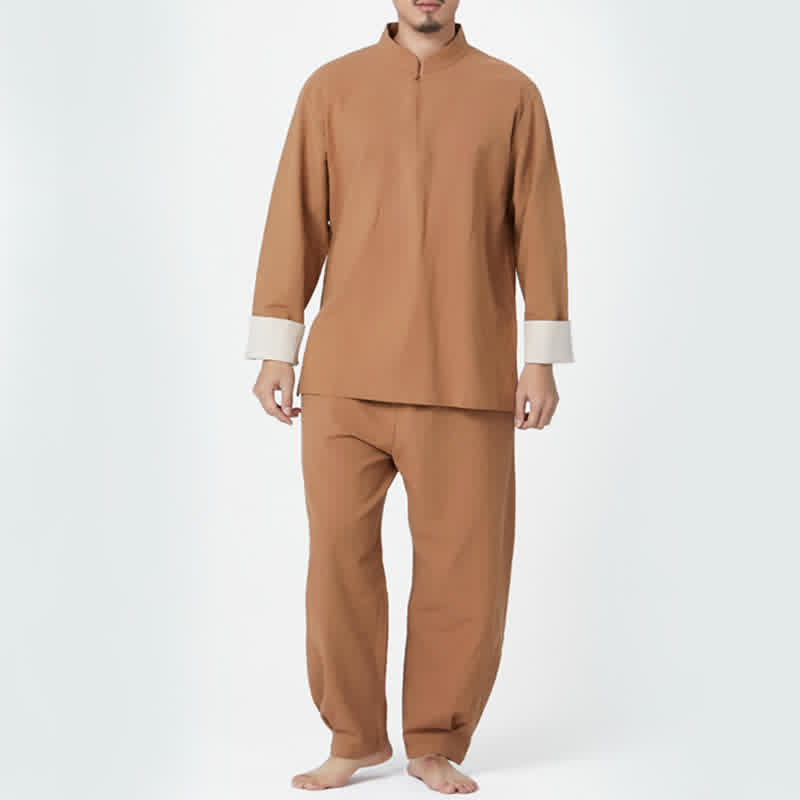 Conjunto de ropa de lino y algodón para hombre con Buddha Stones, meditación espiritual, zen, yoga y oración - Caqui - US/UK/AU44，EU54 (3XL) - image 17