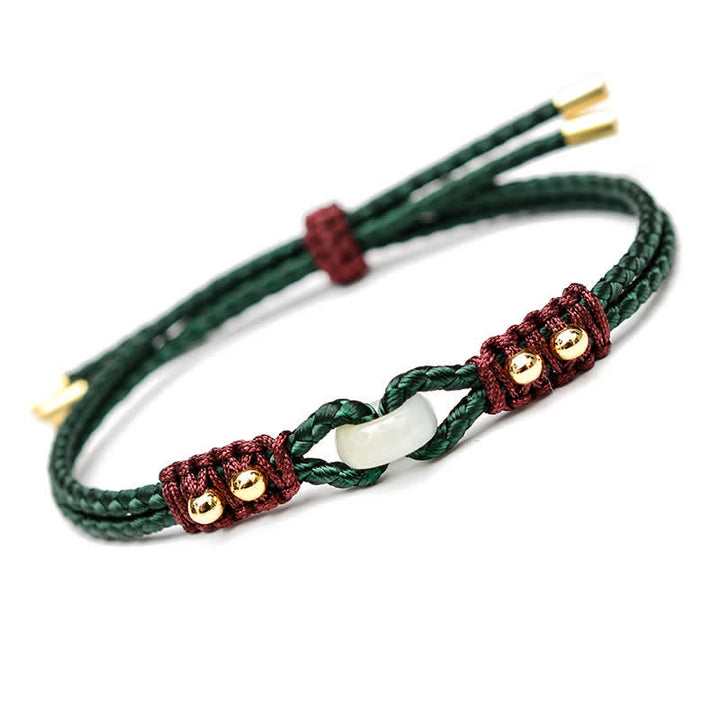Pulsera de hilo de riqueza de abundancia de jade con hebilla de paz redonda con Buddha Stones
