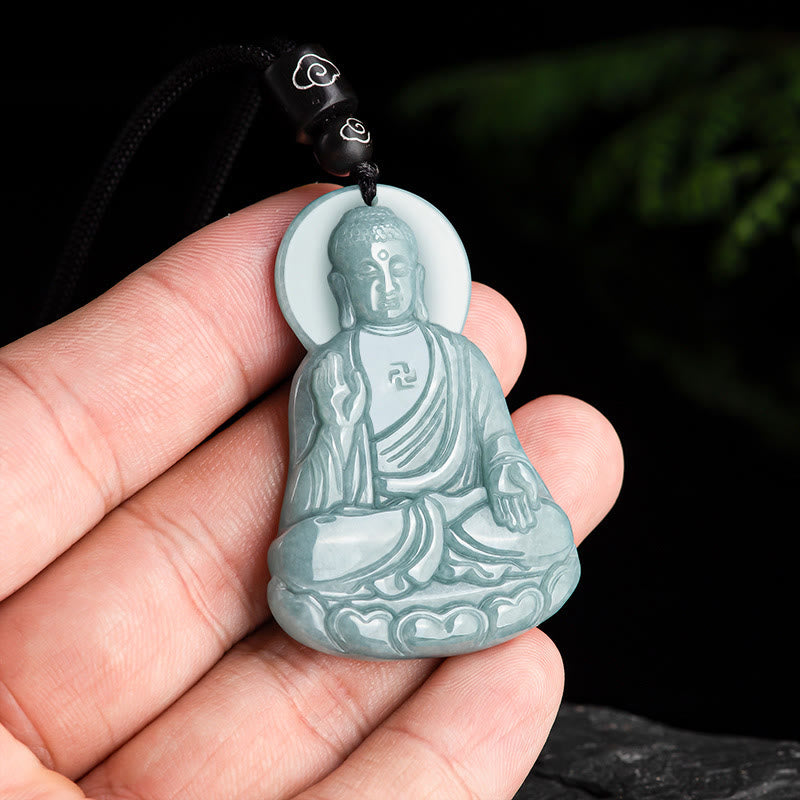 Buddha Stones Amitabha Buda Natural Jade Lotus Amuleto Compasión Cadena Collar Colgante - image 3